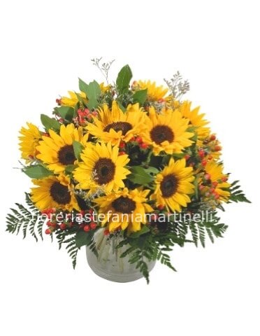 Bouquet di 20 girasoli e verde